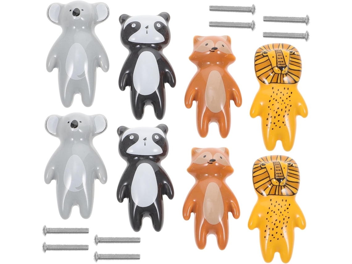 Conjunto De 8 Puxadores Gaveta Criativos Em Cerâmica Com Formato Animais Para Móveis Quarto Meninos E Meninas, Peças