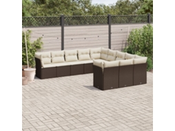 Jogo de Sofá Jardim 11 Peças C/ Almofadões Vime Pe Marrom Dkd Home Decor