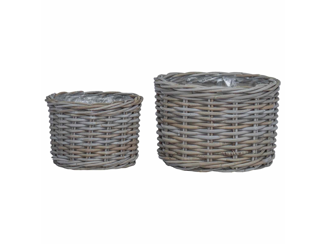Conjunto 2 Cesta De Plantas Vidaxl Cinzento Vime (ø 35 X 24 Cm)