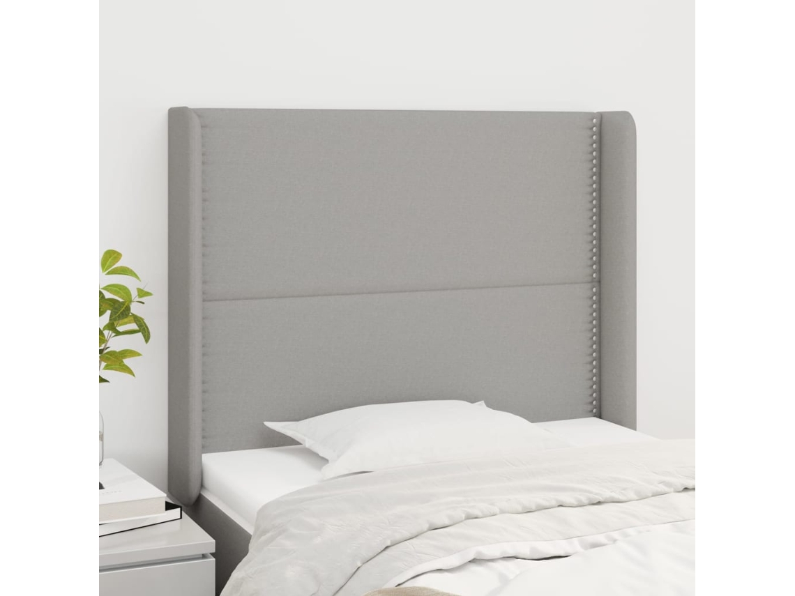 Vidaxl Cabeceira Cama C/ Abas Tecido 103x16x118/128 Cm Cinzento-claro