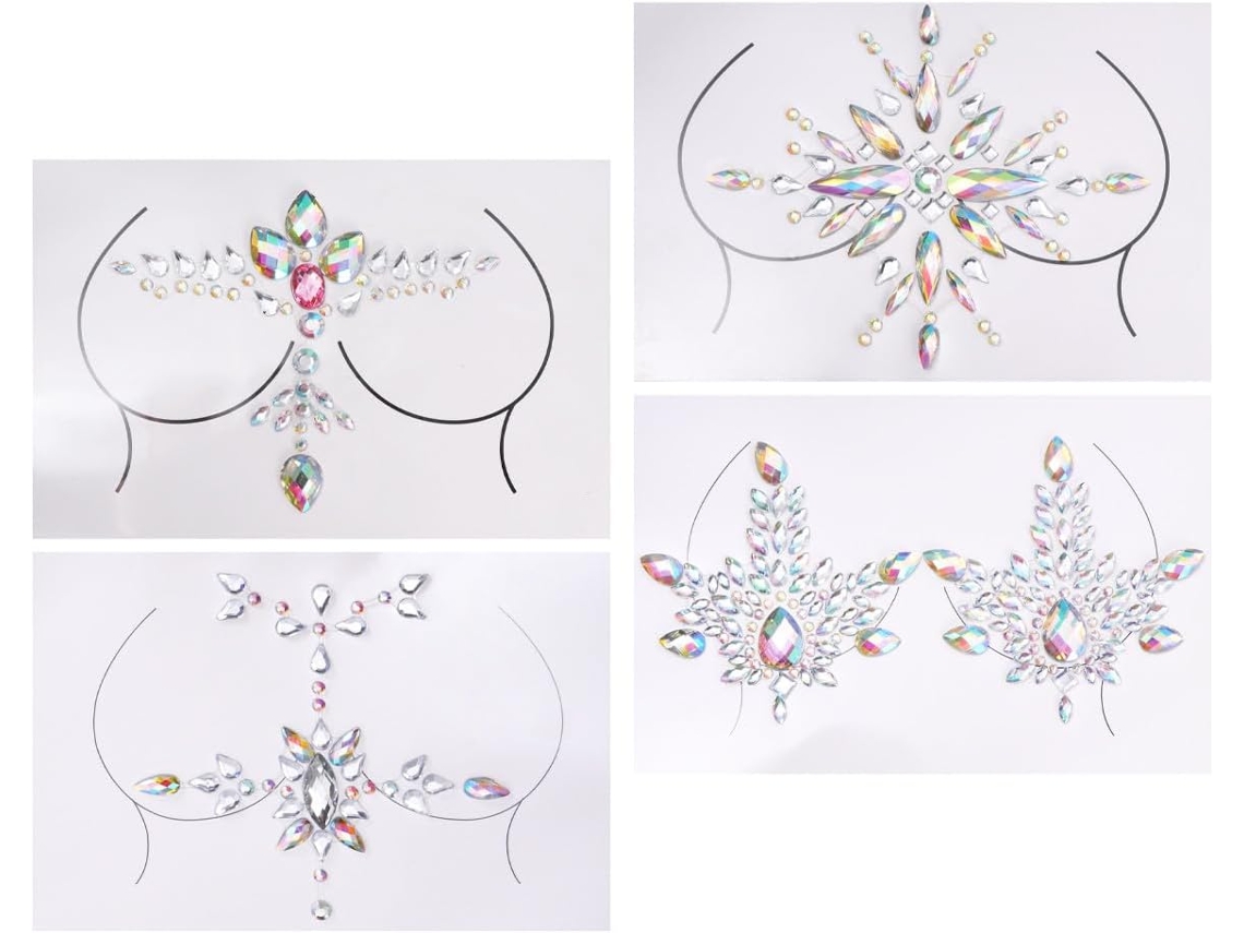 Conjunto De 4 Adesivos De Strass Acrílicos Para O Peito, Joias Corporais Diy
