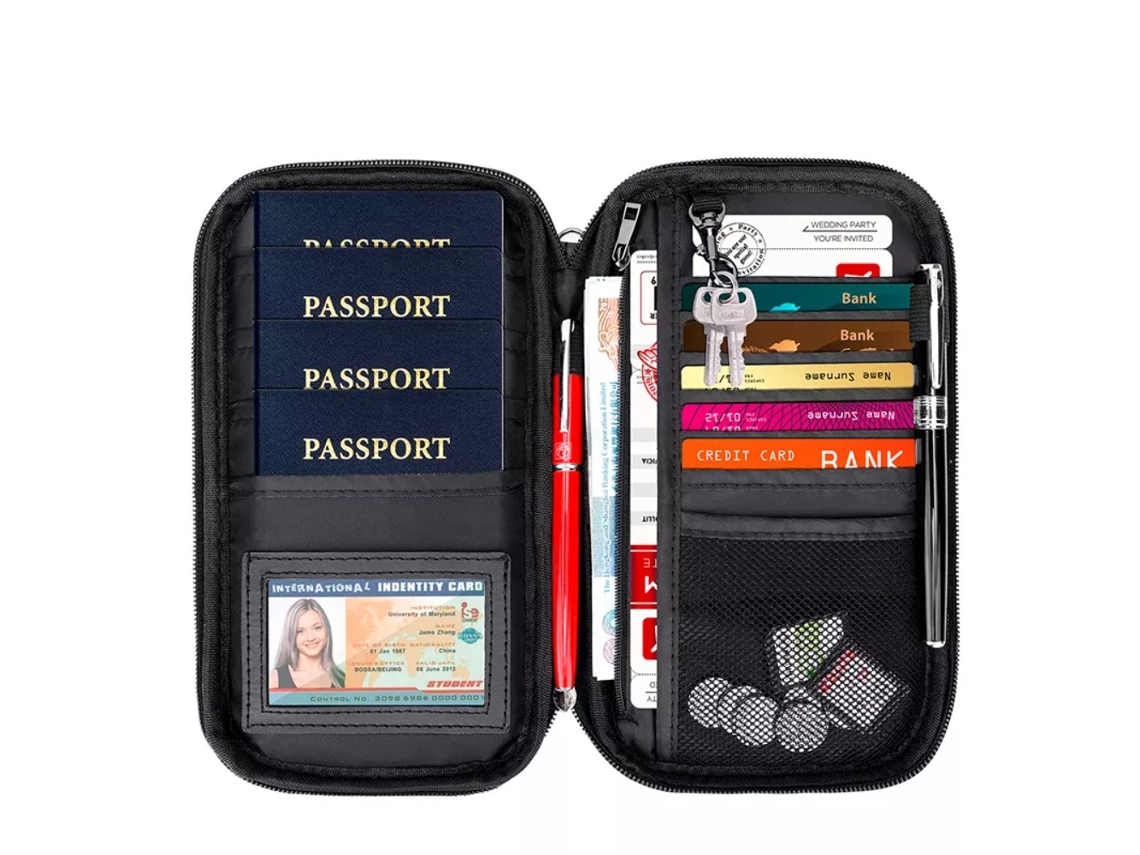 Porta-passaporte De Viagem Em Couro Pu Impermeável Com Zíper, Porta, Dinheiro E Porta, Cartões