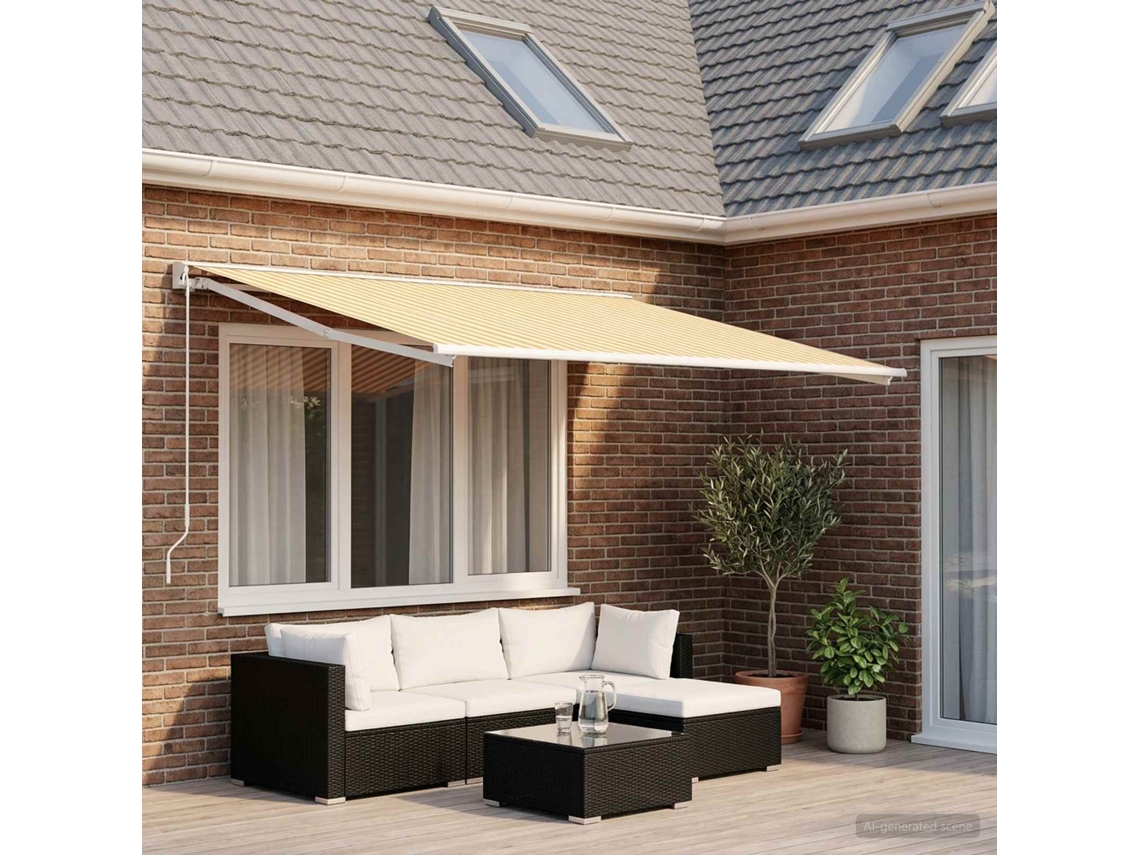 Vidaxl Tecido De Substituição Para Toldo Amarelo E Branco 600 × 300 Cm