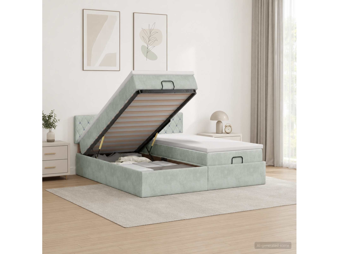 Vidaxl Cama Ottoman Com Colchão E Led Cinzento-claro 200 X 200 Cm