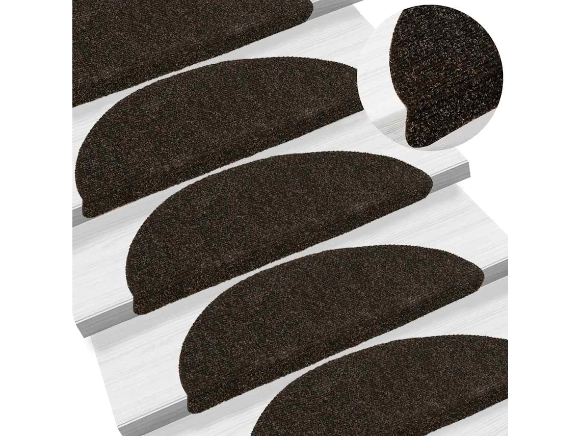 Vidaxl Tapetes De Escada Autoadesivos 5 Peças 56x17x3 Cm Marrom Escuro Semicircular