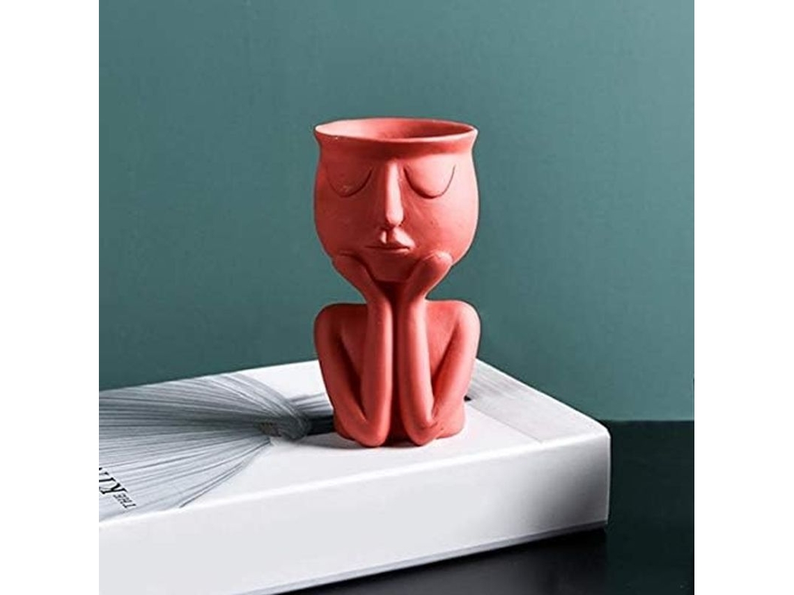 Maceta Criativa Nórdica De Resina Vermelha, Design De Rosto Abstrato, Para Suculentas, Interior Ou Escritório