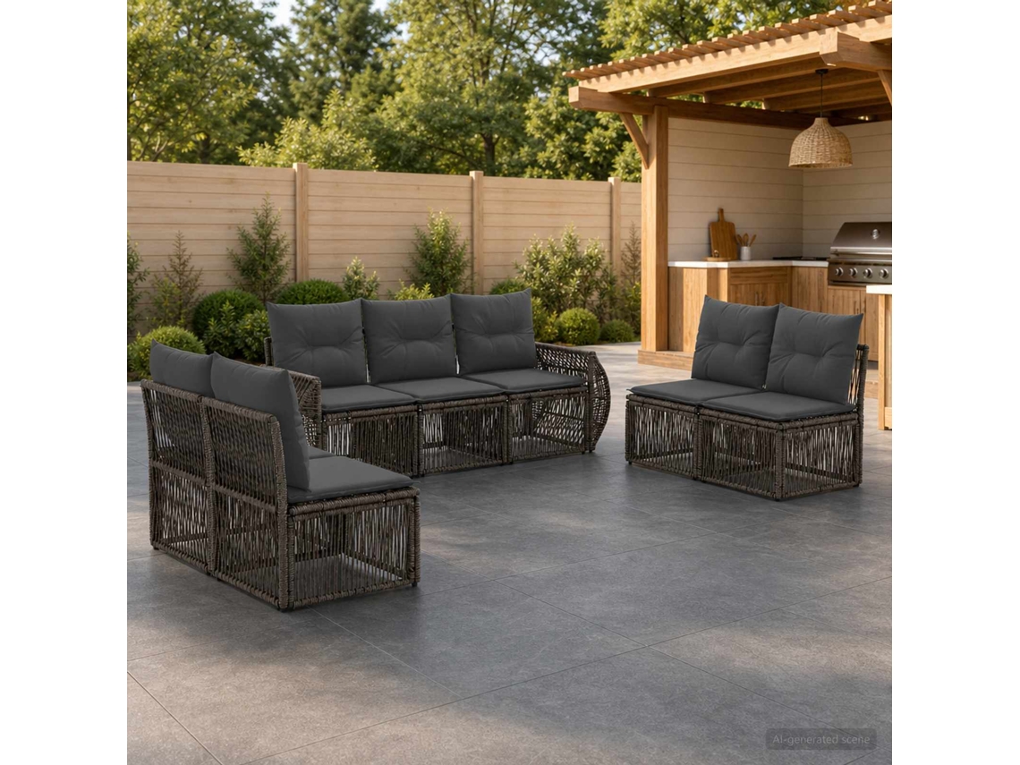Vidaxl Conjunto De Sofá De Jardim 7 Unid. Cinza E Cinza Escuro Vime Pe