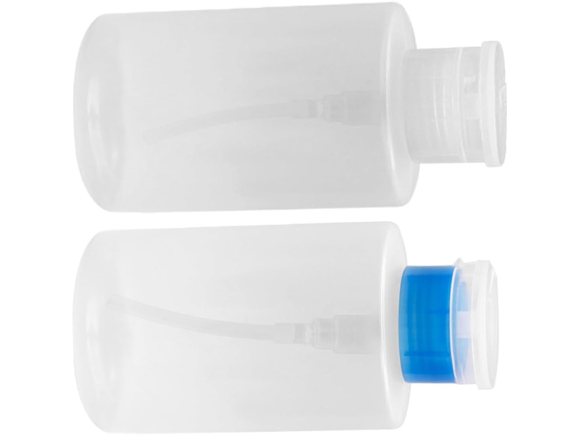 Conjunto de 2 frascos para manicure de 350ml, feitos de polipropileno, com abertura longa e fáceis de usar.