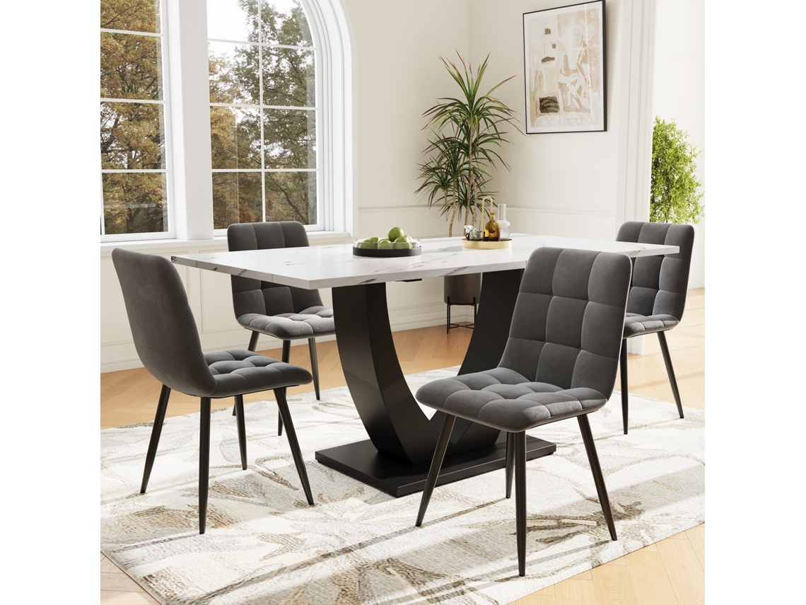 Conjunto Jantar 5 Peças Mesa Mármore 4 Cadeiras Veludo VOLTEDGE