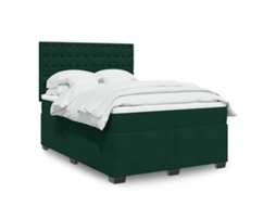 Vidaxl Cama Com Molas/colchão 140x200 Cm Veludo Verde-escuro