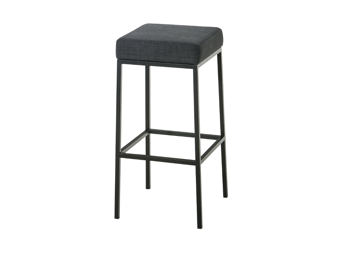 Banqueta de bar X1 com apoio para os pés, design simples, 85 cm de altura, em tecido cinza escuro e metal preto, 10_0005249