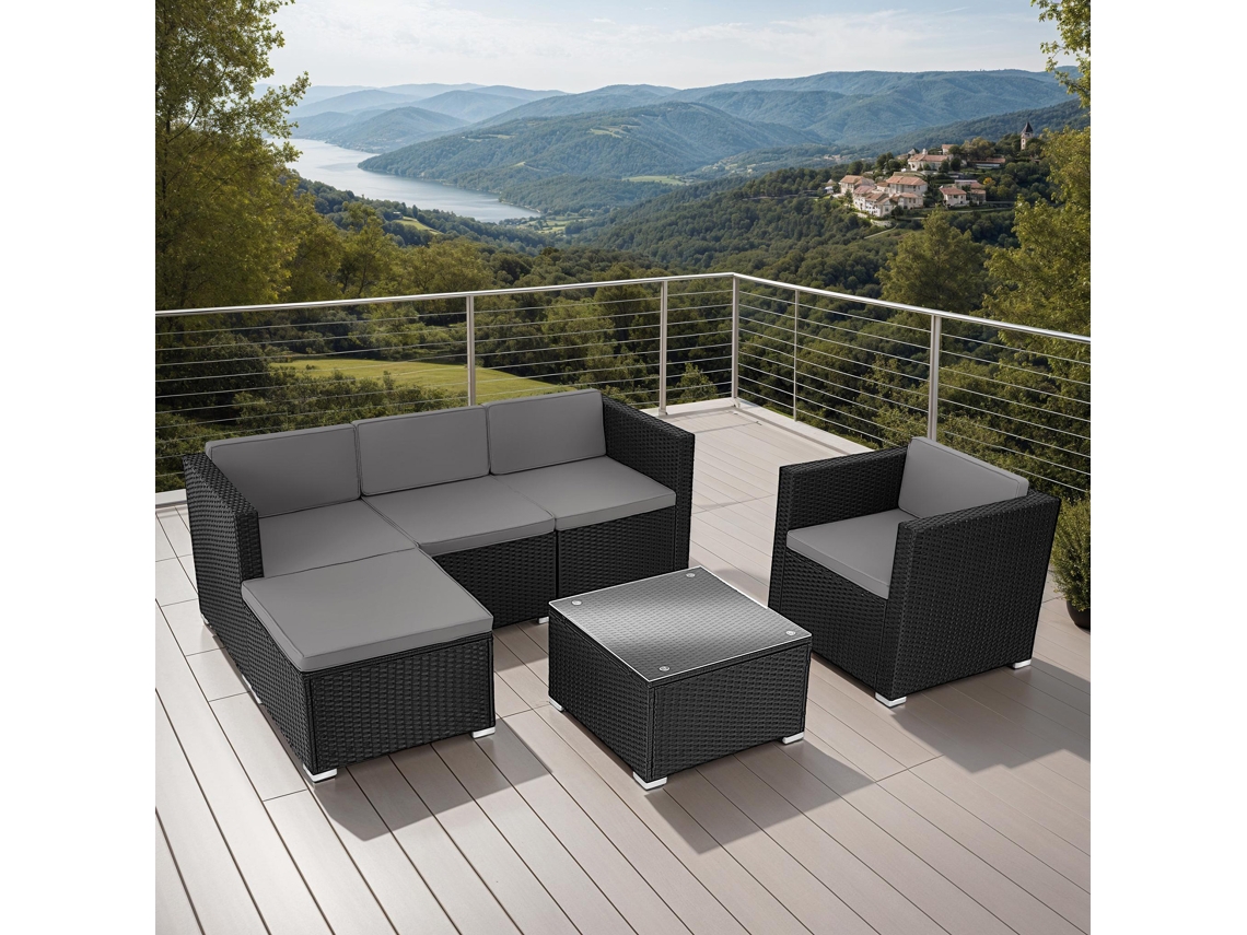 Tectake Conjunto De Rattan Lignano, Preto