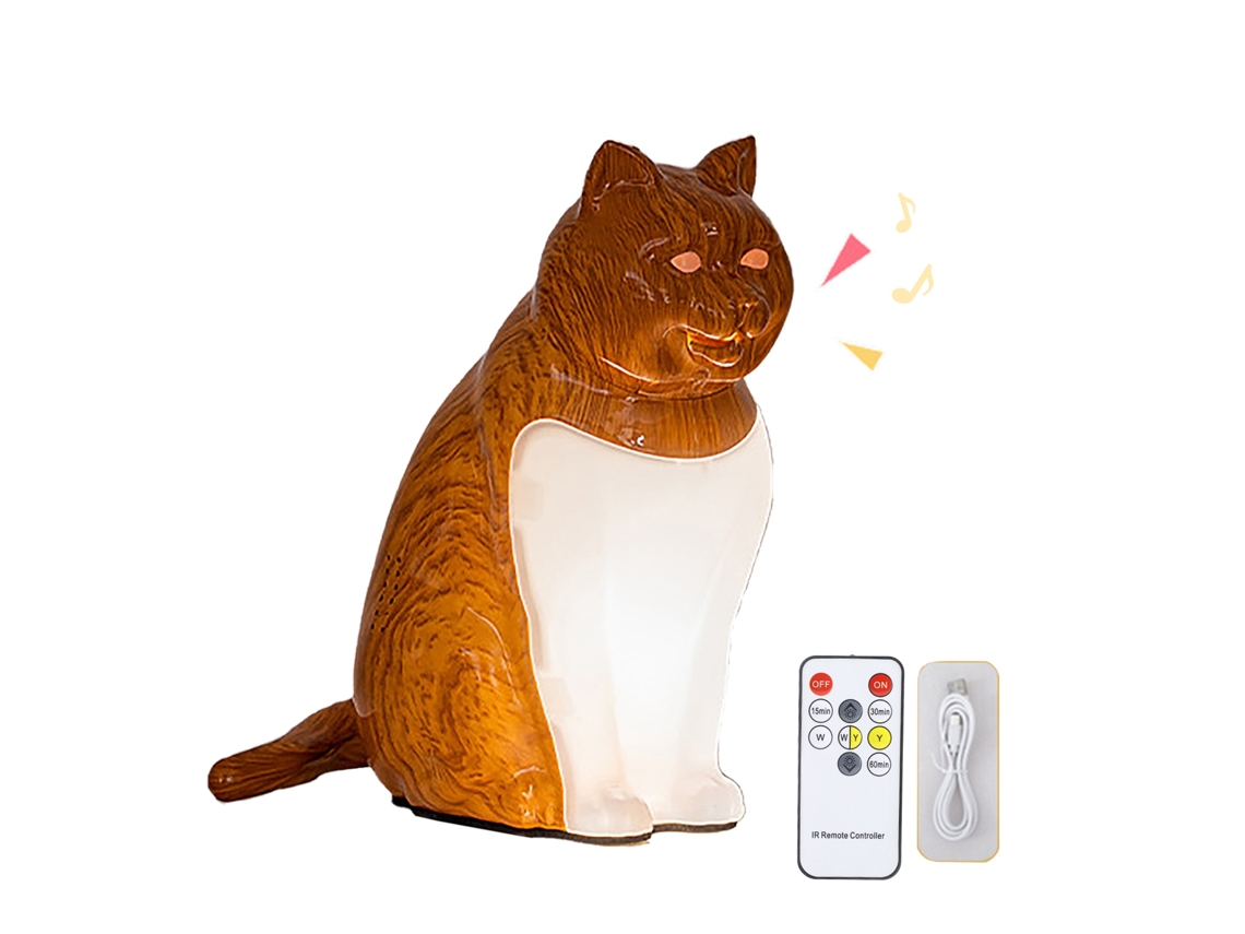 Lanterna noturna decorativa USB com gato fofo e controle remoto para quarto e mesa de cabeceira | S/MARCA