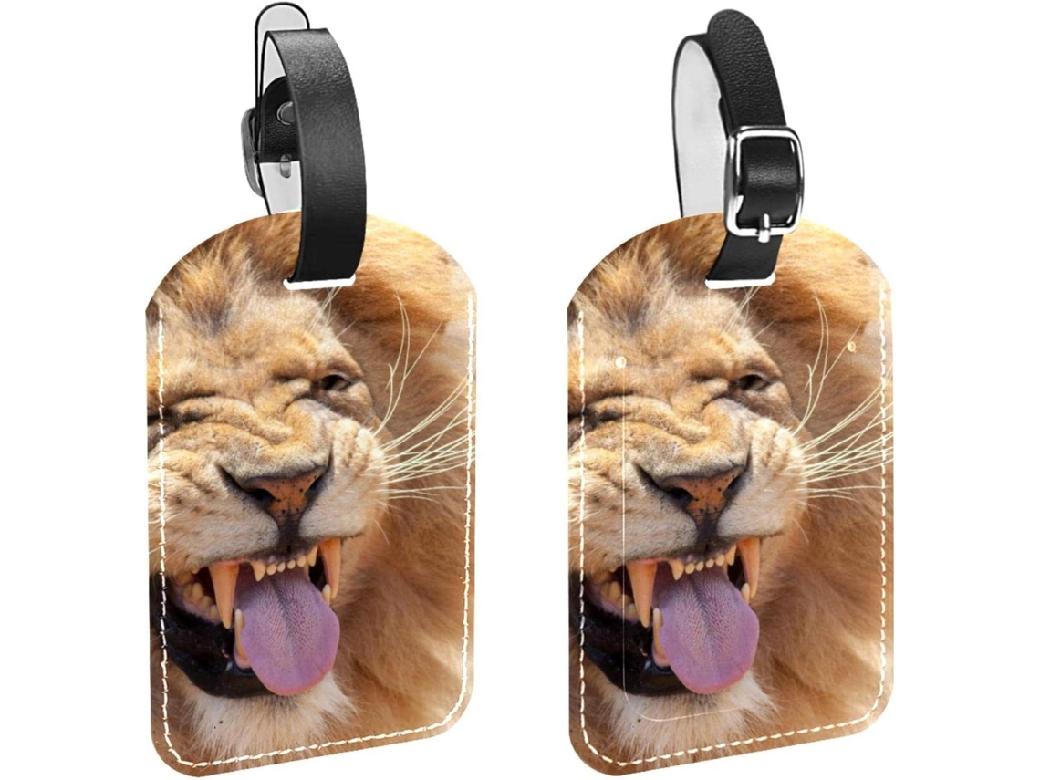 Conjunto De 2 Etiquetas Bagagem Em Imitação Couro Com Estampa Leão