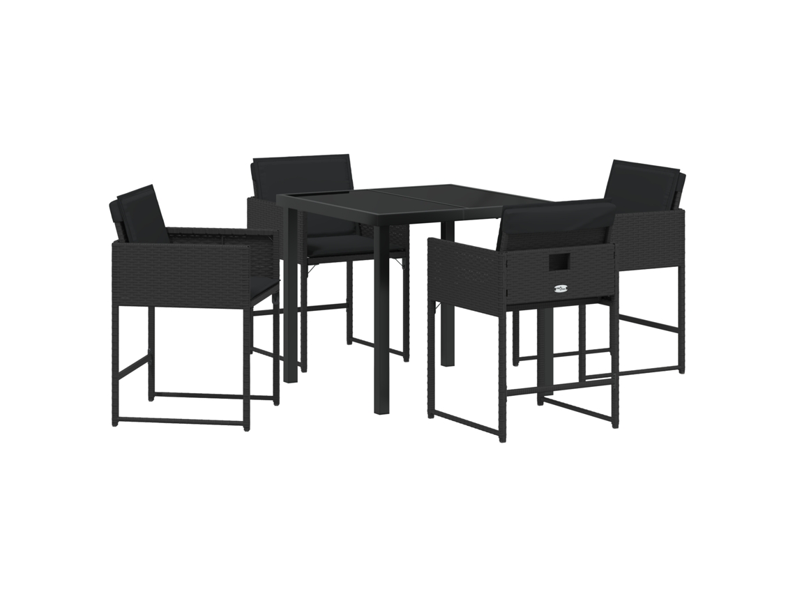 Conjunto 5 De Jantar De Vidaxl Com Almofadas Preto Vime Pe