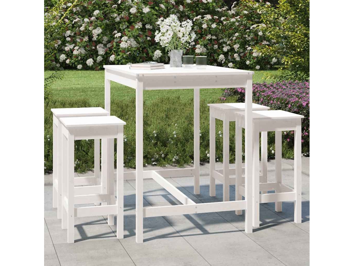 Vidaxl 5 Pcs Conjunto De Bar Para Jardim Pinho Maciço Branco