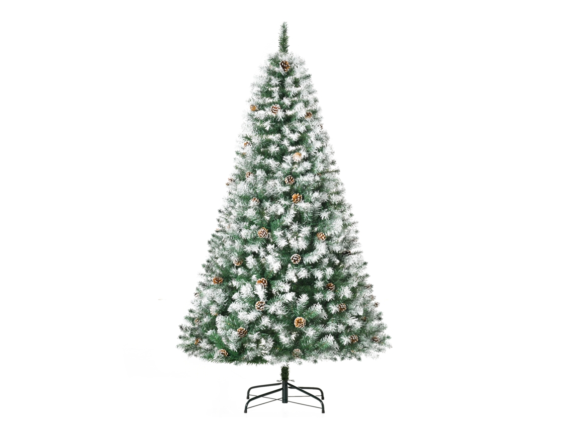 Árvore Natal Artificial 180cm com 800 Galhos e Cones, Neve À Prova Fogo