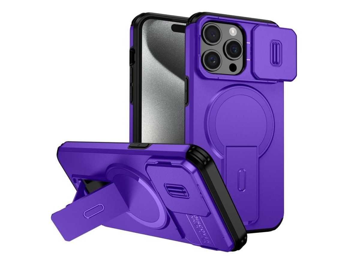 Capa Com Suporte Magsafe Para Iphone 15 Pro Max - Abertura Deslizante Com Proteção De Câmara