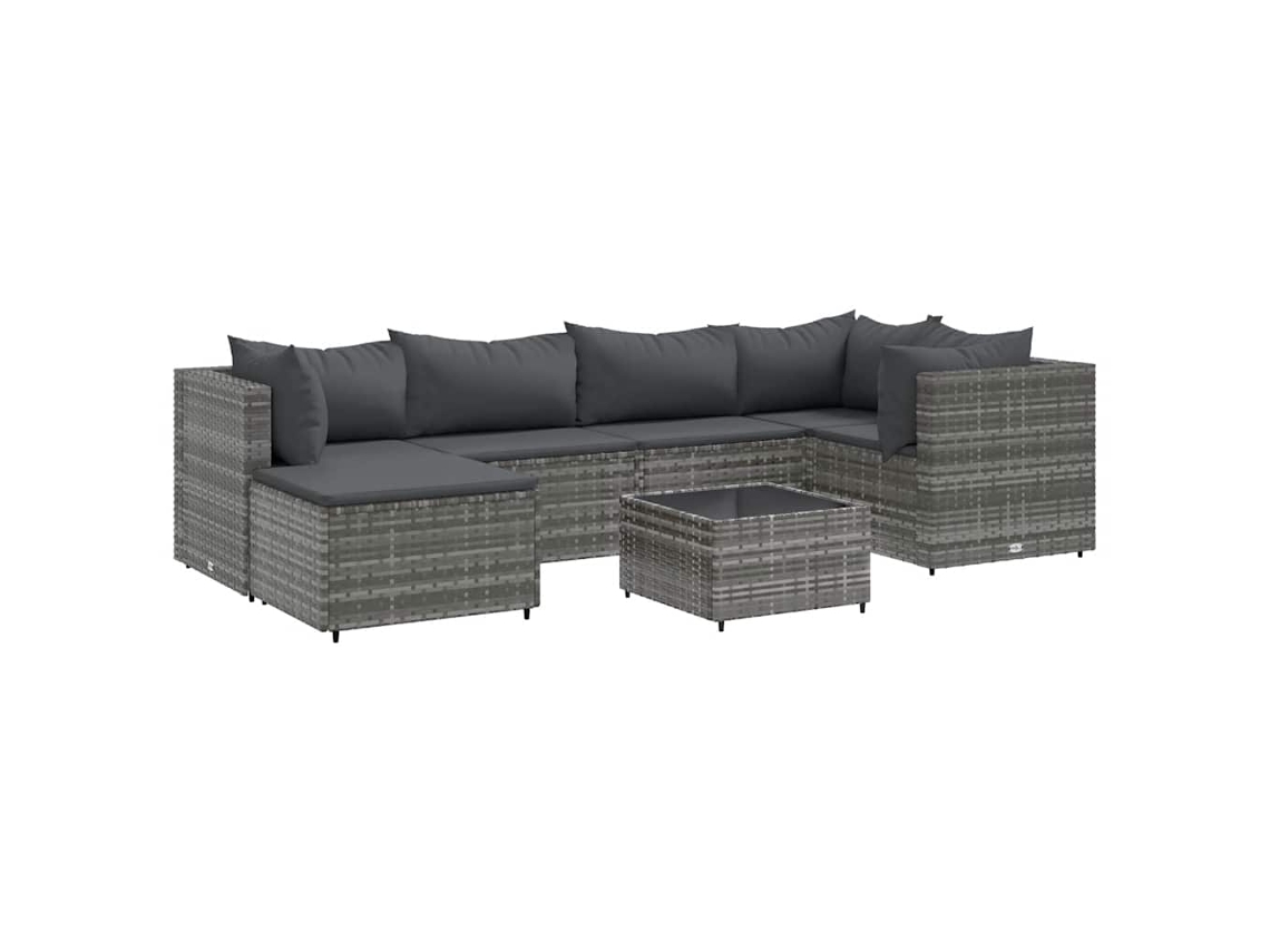 Conjunto 7 lounge de jardim c/ almofadões VIDAXL vime PE cinzento