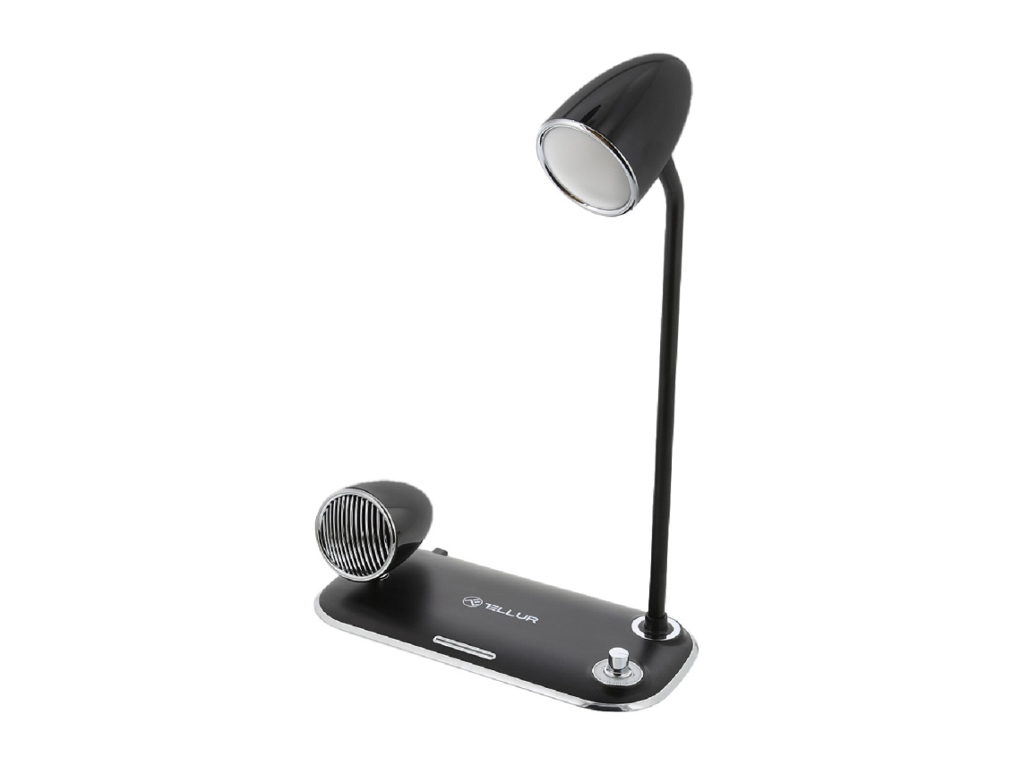 Carregador de Mesa Sem Fio TELLUR Nostalgia 15 W Alto-Falante Bluetooth 5 W Luminária de Mesa Preto