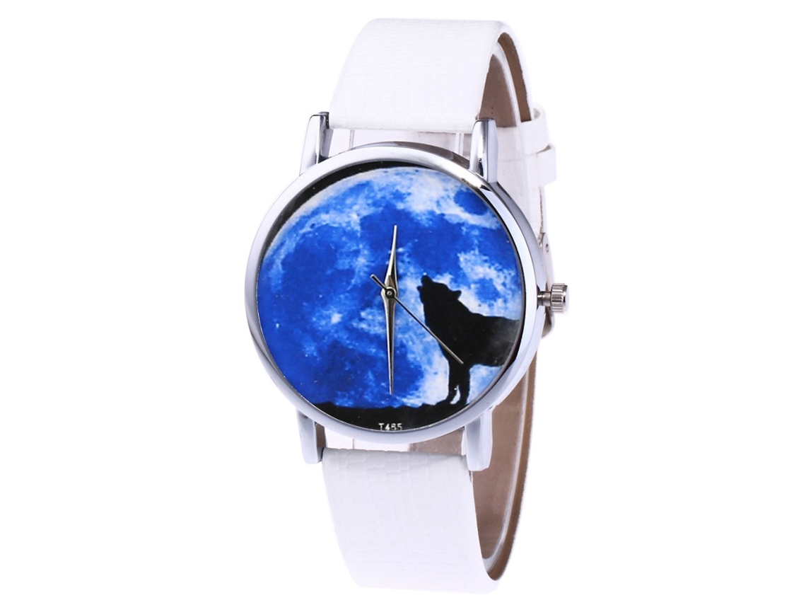 Relógio de quartzo casual para homens e mulheres com pulseira de couro PU branca.