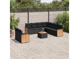 Vidaxl 10 Pcs Conjunto Sofás de Jardim C/ Almofadões Vime Pe Preto