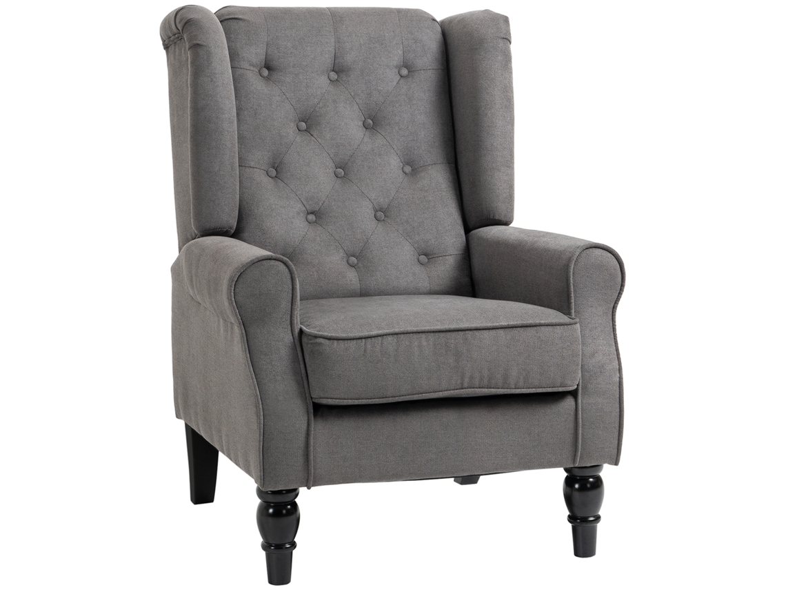 Poltrona da Salotto Stile Francese Con Gambe em Legno e Cuscini Sfoderabili, 74x86x102 Cm, Grigio ZACHARY