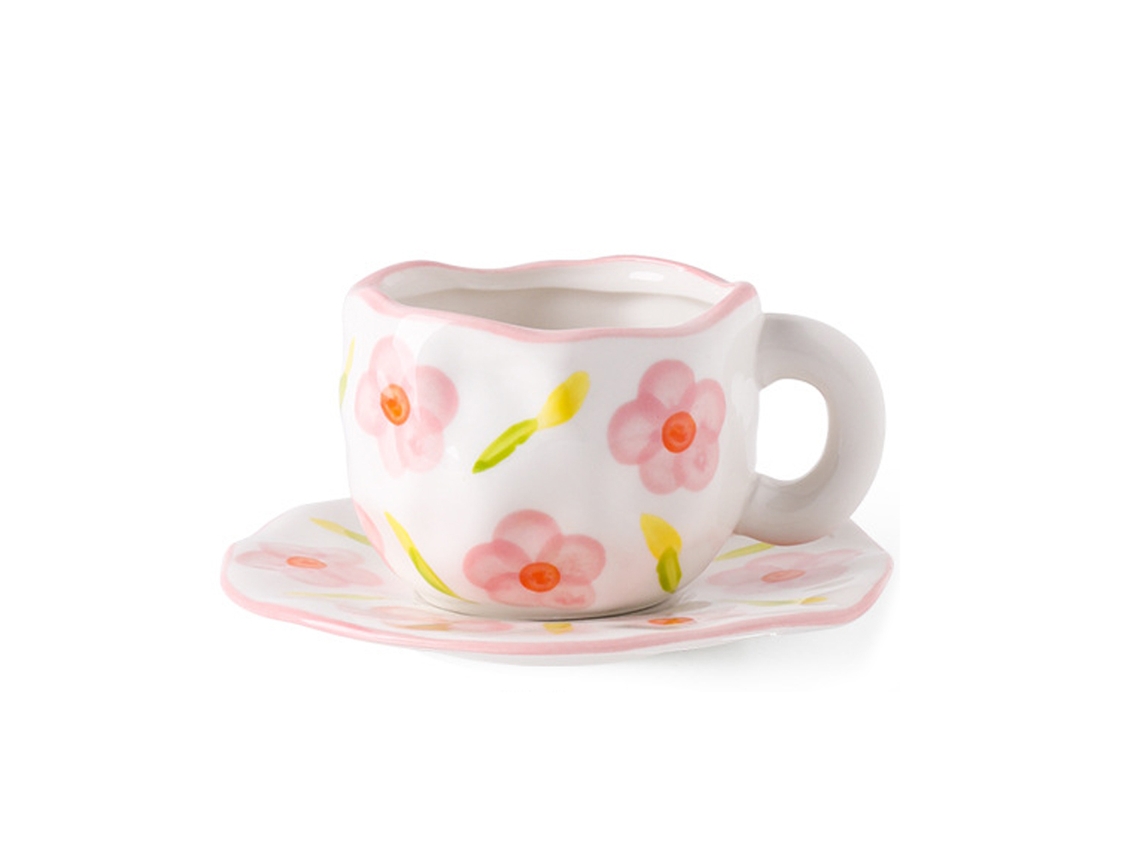 (estilo 2) Xícara De Café De Cerâmica Com Estampa Floral Pintada À Mão, Inclui Xícara E Colher.