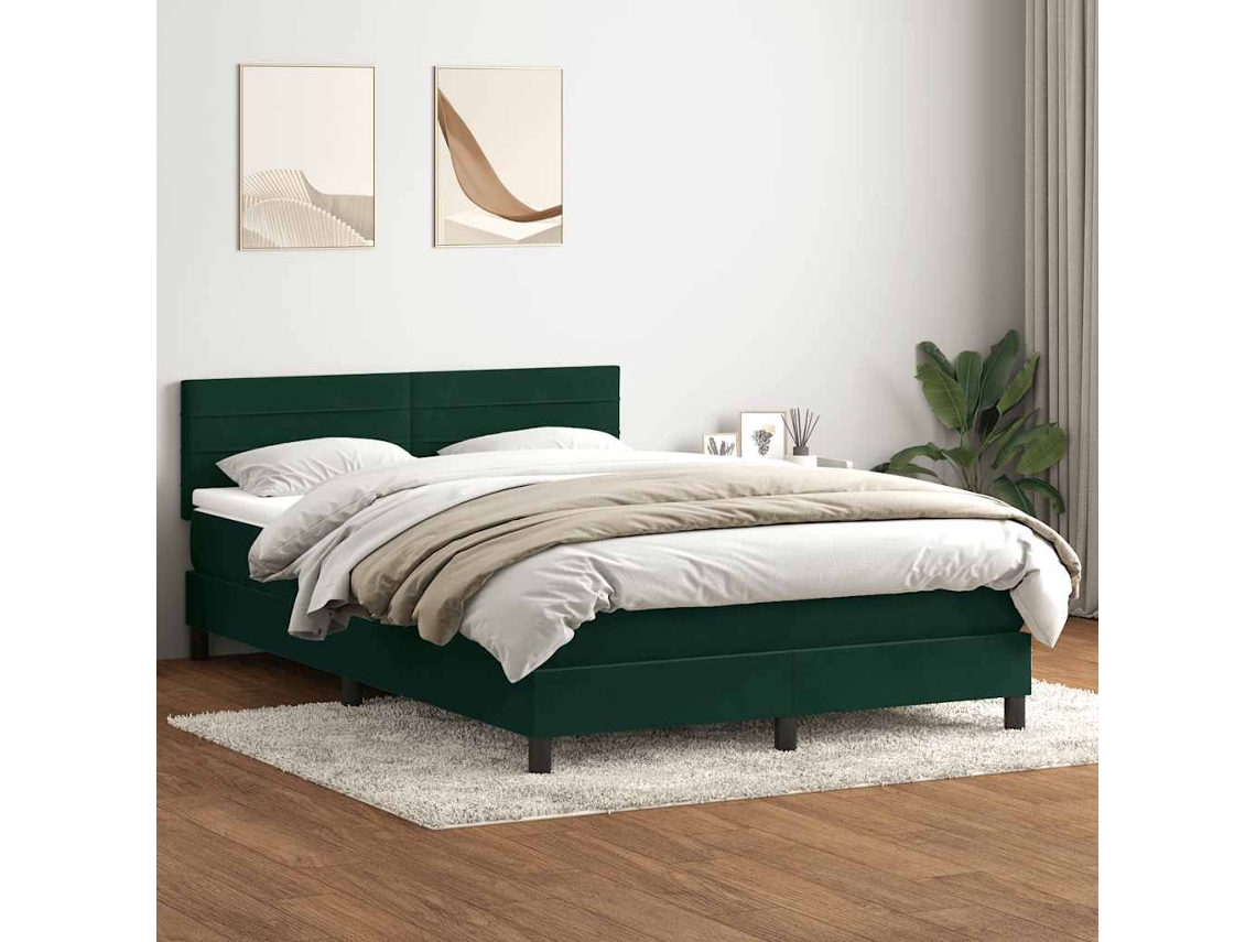 Vidaxl Cama Com Molas/colchão 160x220 Cm Veludo Verde-escuro