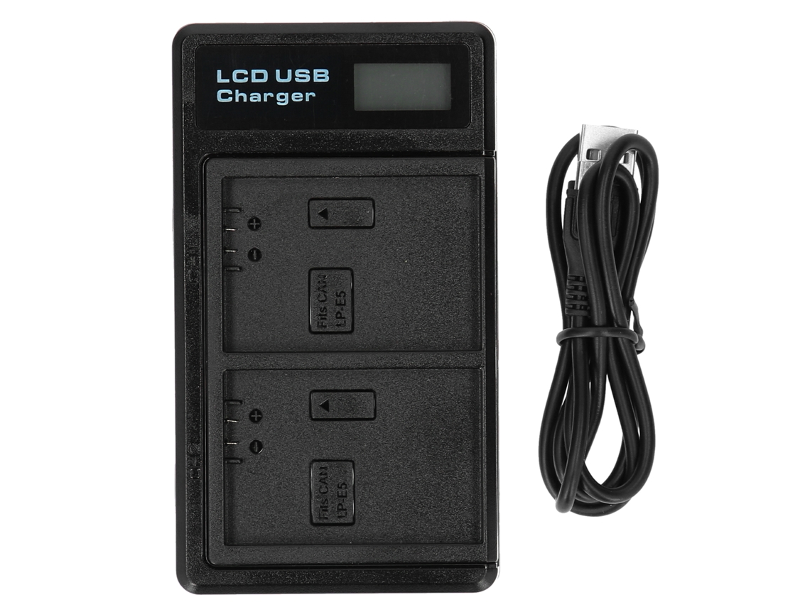 Cargador De Baterías Plástico Com Tela Lcd Para Câmera, Carga Dupla Para Lp‑e5