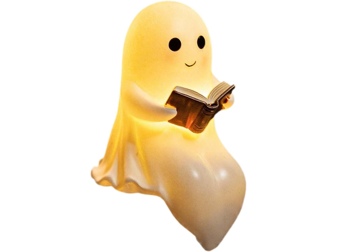 Fantasma Lendo Livro Luminoso Decoração De Estante Resina Para O