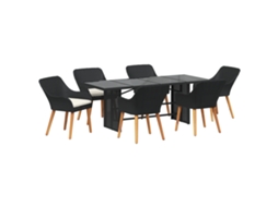 Conjunto 7 Conjunto De Jantar Para Jardim Vidaxl Preto Vime Pe (190 X 80 X 74 Cm)