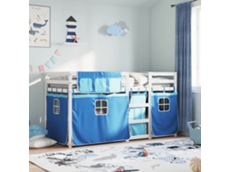 Beliche com cortinas 80x200 cm madeira de pinho maciça azul