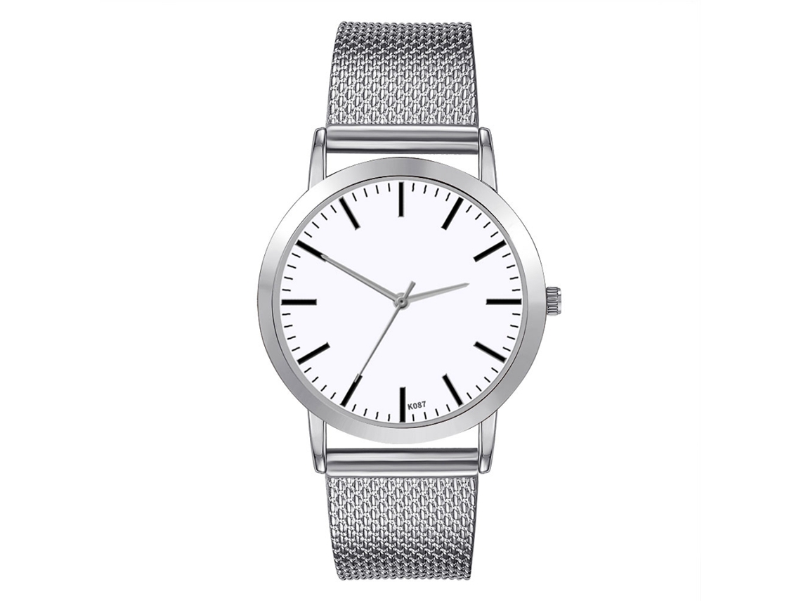 Relógio masculino de quartzo com pulseira de PVC, mostrador redondo, estilo moderno, prateado.