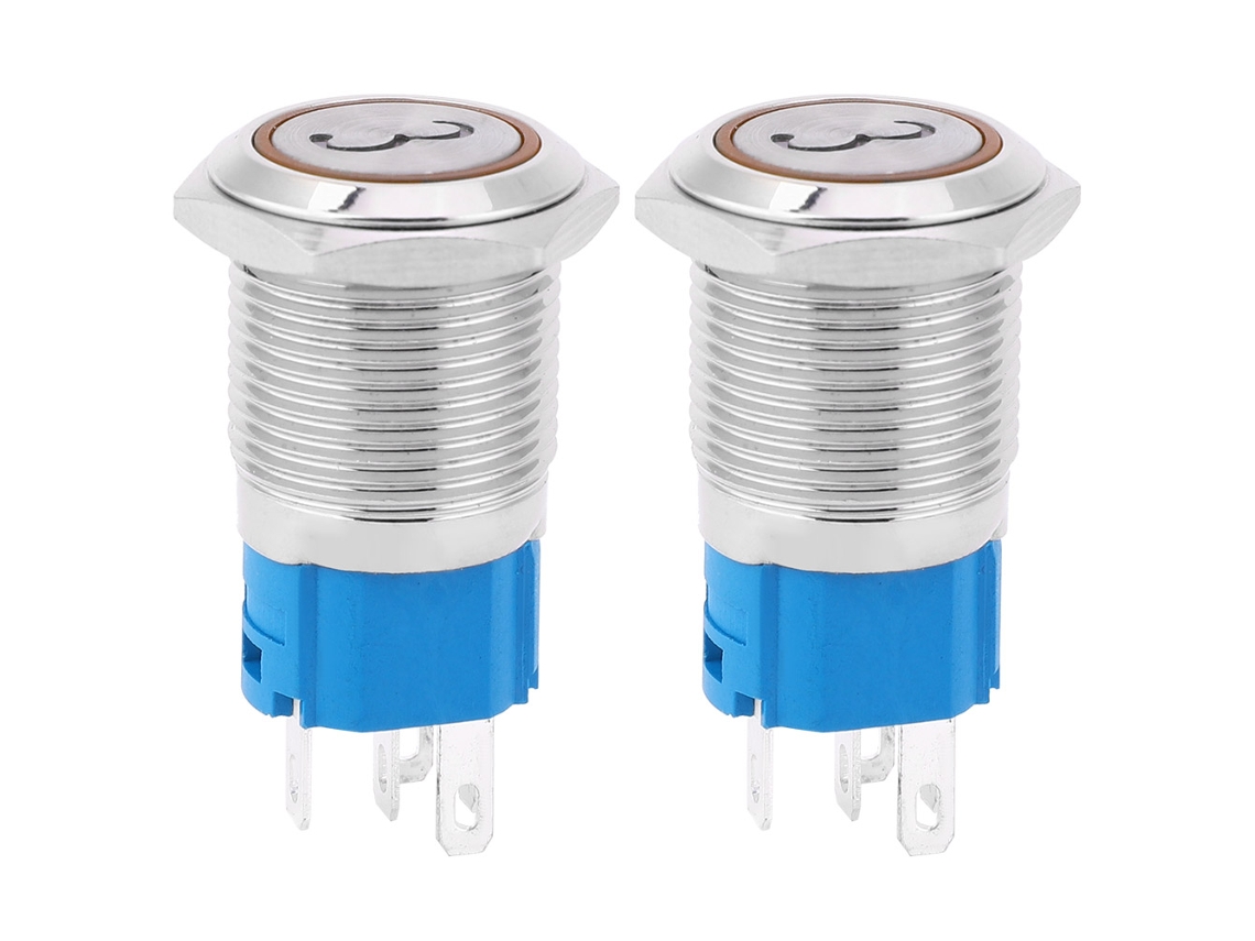 Interruptor De Botão Momentâneo Metal Com Led 5 Pinos 16mm 24vdc Amarelo 2pcs