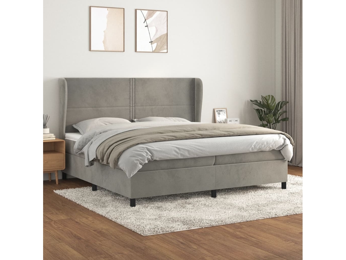 Vidaxl Cama Com Molas/colchão 200x200 Cm Veludo Cinzento-claro