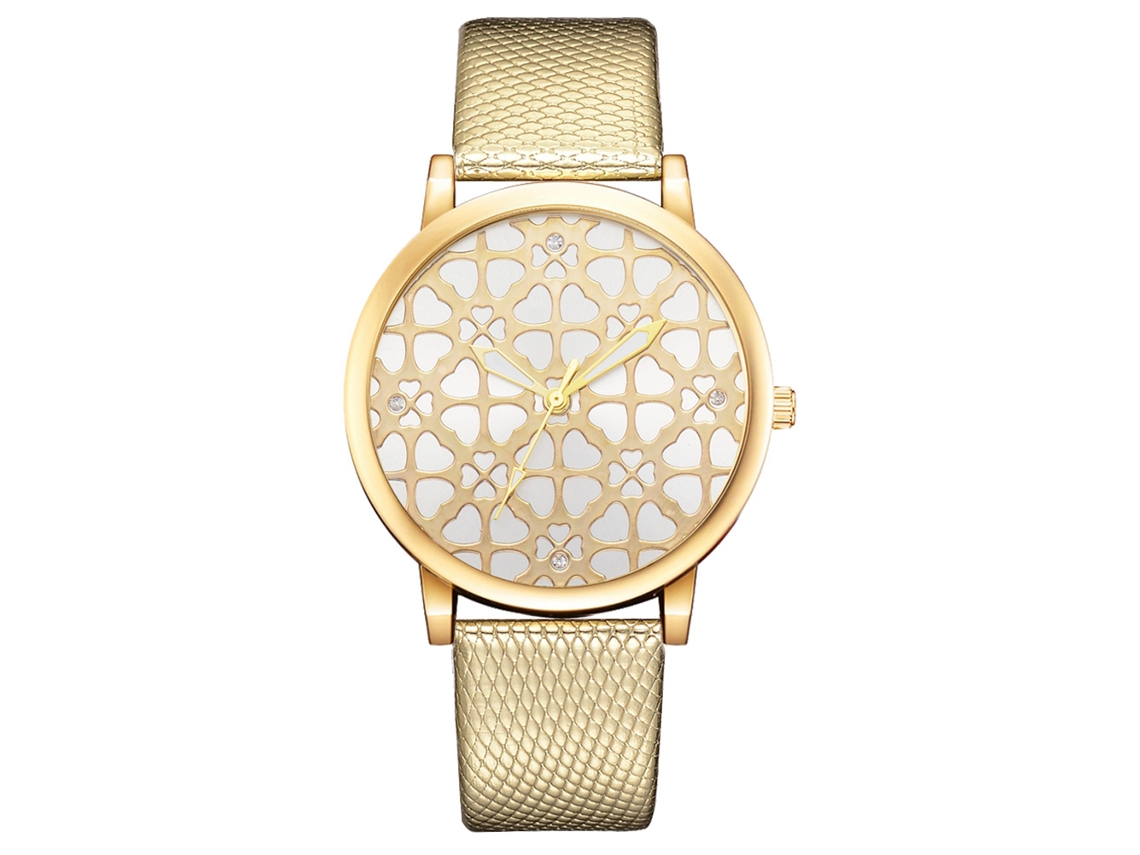 Relógio de Pulso Feminino Fashion com Cinto de Couro Pu e Movimento de Quartzo Dourado