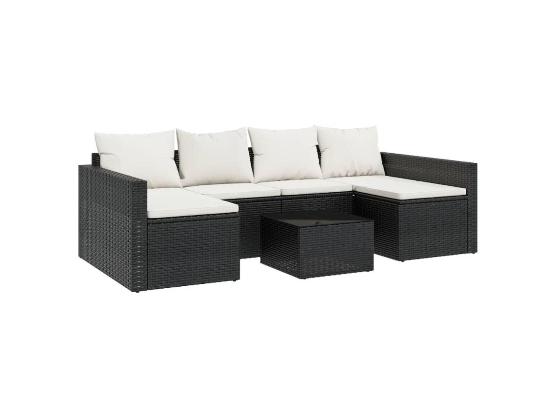 Conjunto de 2 Pcs Lounge de Jardim com Almofadões em Vime Preto MAISON EXCLUSIVE
