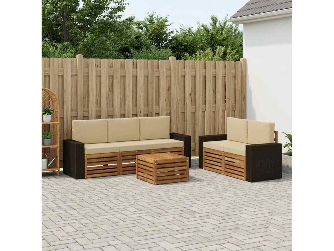 Vidaxl Conjunto De Sofás Para Exterior 6 Unid. Natural E Bege