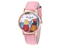 Reloj De Cuarzo Para Pareja Con Correa De Cuero Pu Y Dial De Patrón Cartoon Zhoulianfa (rosa)