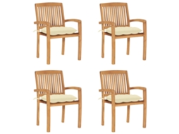 Cadeiras De Jardim Empiháveis C/ Almofadões 4 Pcs Teca Maciça Dkd Home Decor