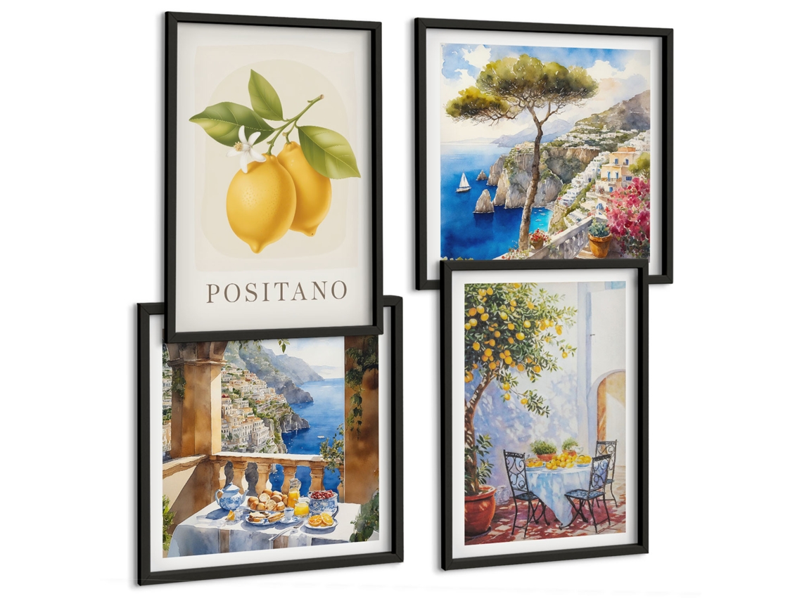 Galeria De Pinturas Murais Padrões Abstratos De Plantas Moldura Preta Quadros Para O Escritório Espelharte (conjunto De 4 Imagens)