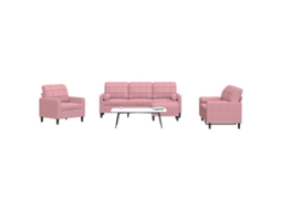 Vidaxl 4 Pcs Conjunto De Sofás Com Almofadões E Rolos Veludo Rosa