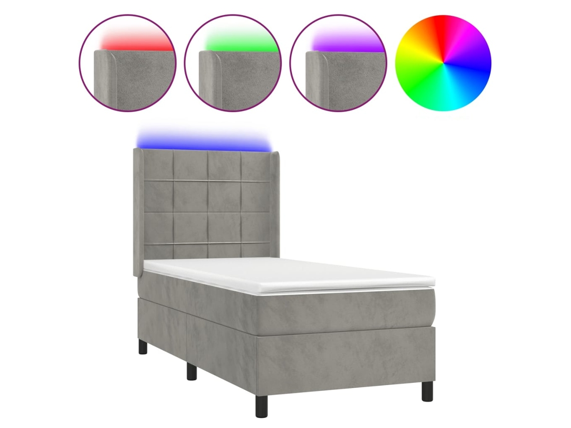Cama Box Spring com Colchão LED 90x200 cm Veludo Cinzento Claro MAISON EXCLUSIVE