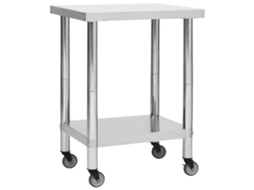 Vidaxl Mesa De Trabalho De Cozinha Com Rodas Aço Inoxidável 80x30x85cm
