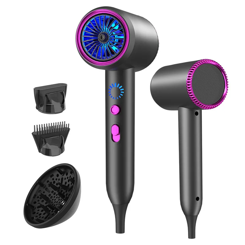 (roxo) Secador De Cabelo De Secagem Rápida Com Luz Led Azul E Íons Negativos