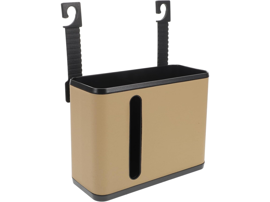Organizador multifuncional para banco traseiro com suporte para lentes e compartimento de armazenamento.