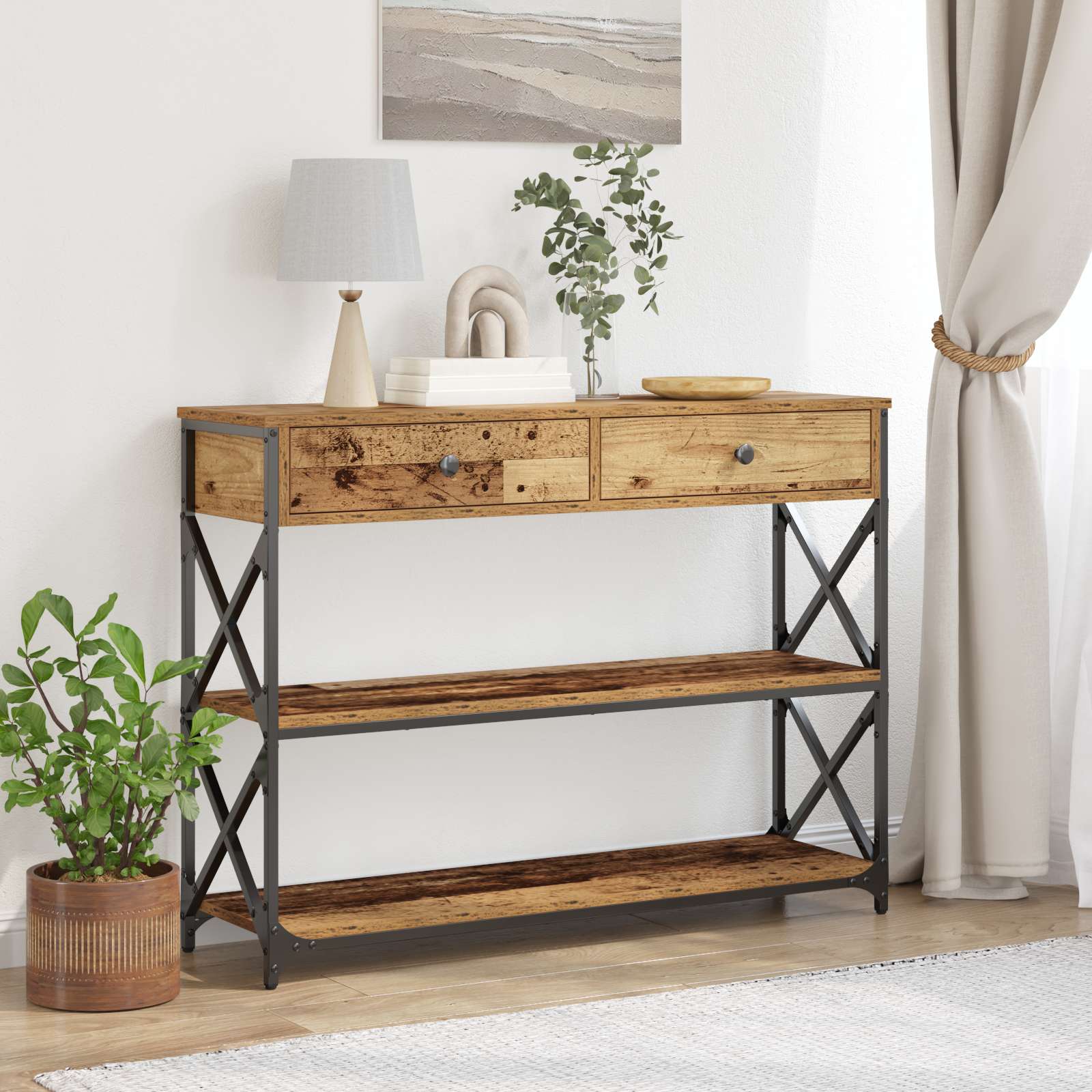 Vidaxl Mesa De Console Madeira Antiga 100 X 28 X 75 Cm