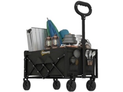 Carrinho de Jardim Dobrável 80l, com Alça Telescópica, porta malas, suporte para bebidas BTFORUS