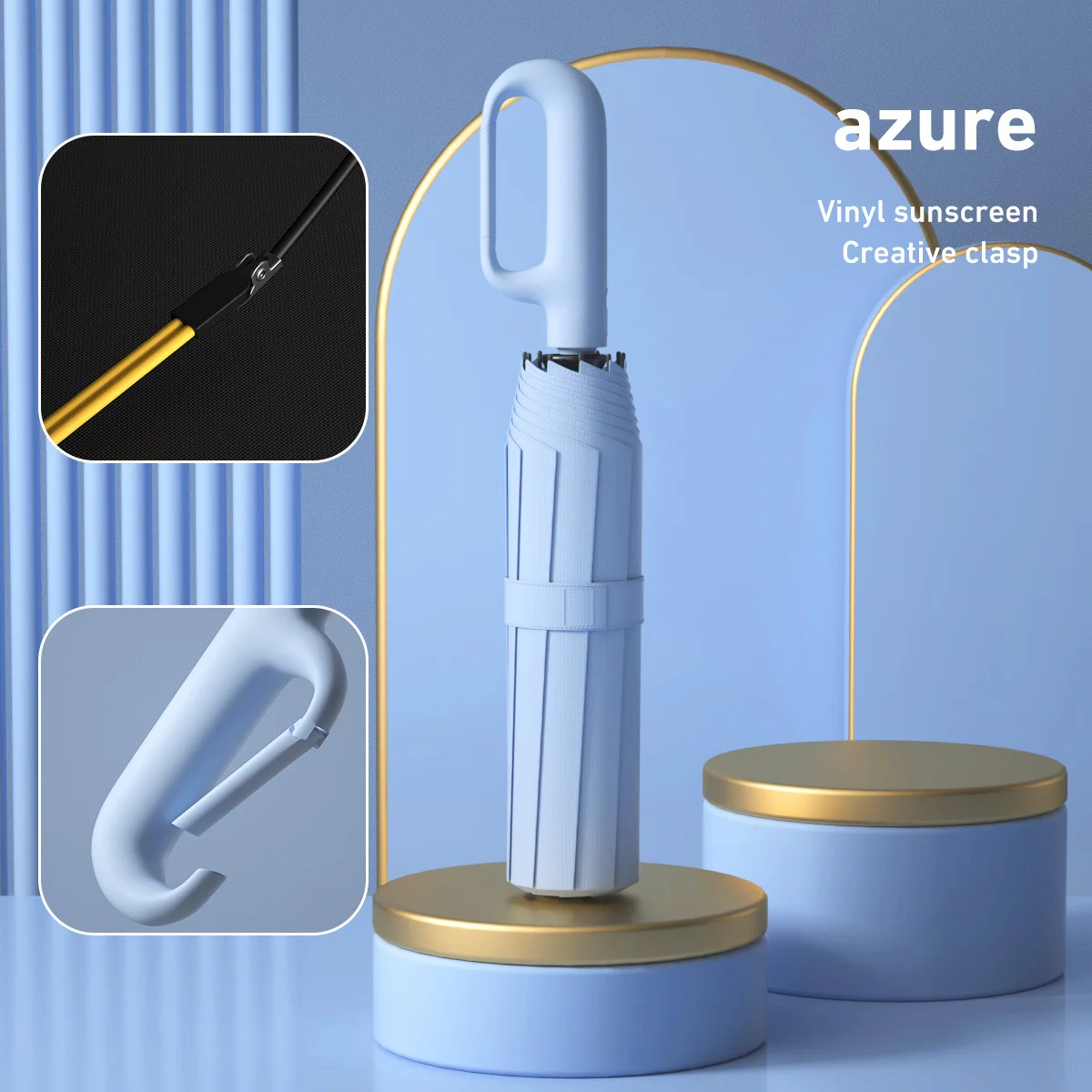 (azul) Guarda-chuva Dobrável Totalmente Automático Com Fecho De Fivela, Varetas Largas E Dobrável Para Fácil Armazenamento.